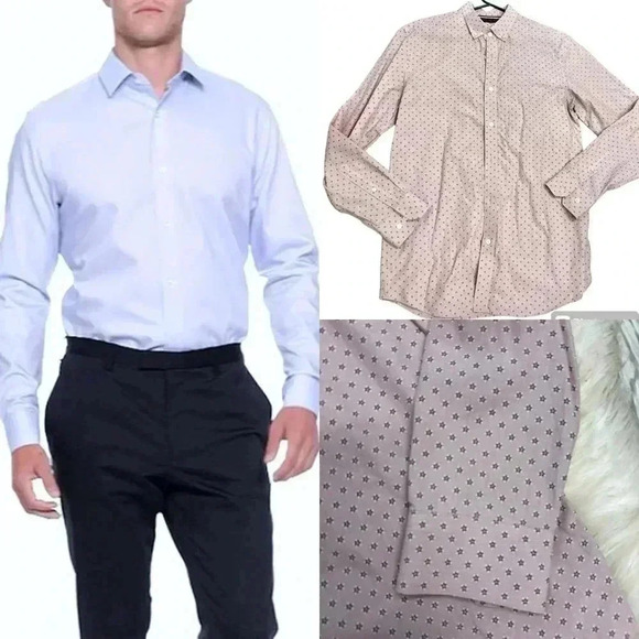 Banana republic Non-iron standard fit light pink flower button down shirt sz med - Picture 2 of 9